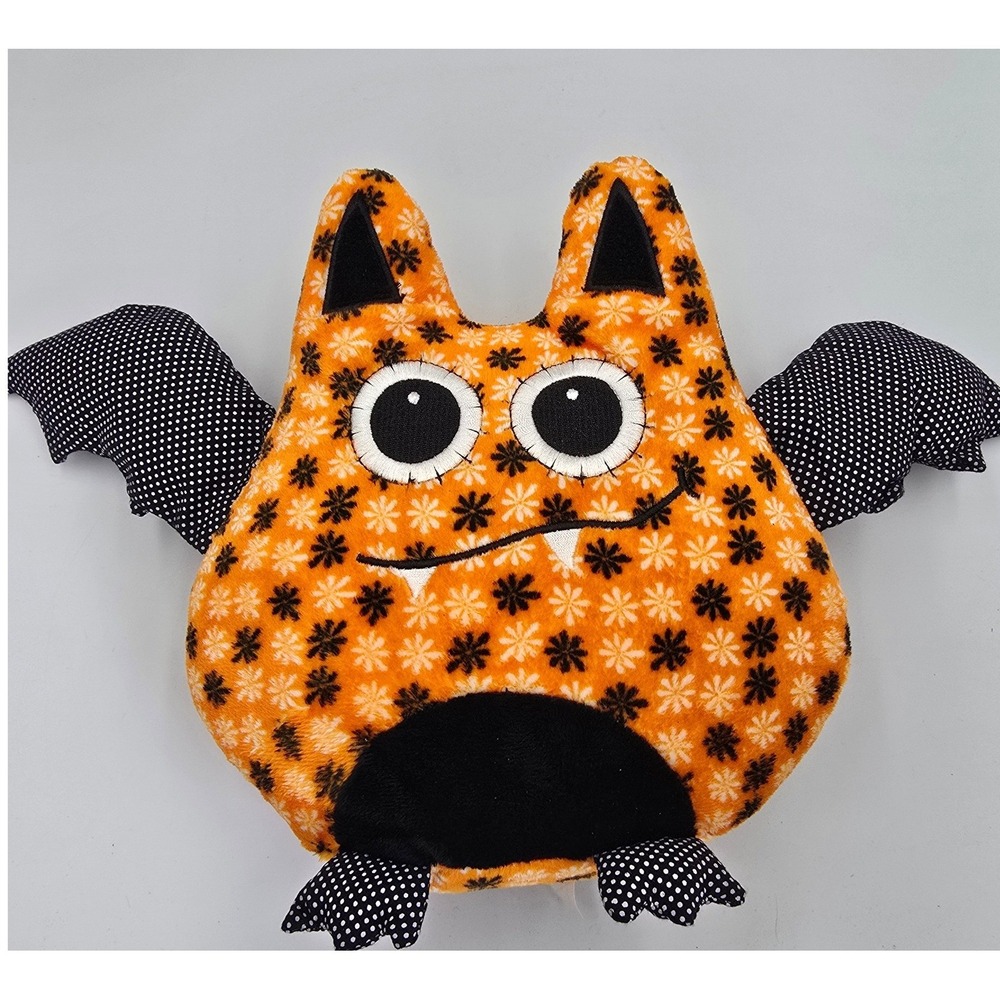 Halloween Squishy Plush Bat Orange Floral Polka DotT oy 10" Ganz Bellapops
